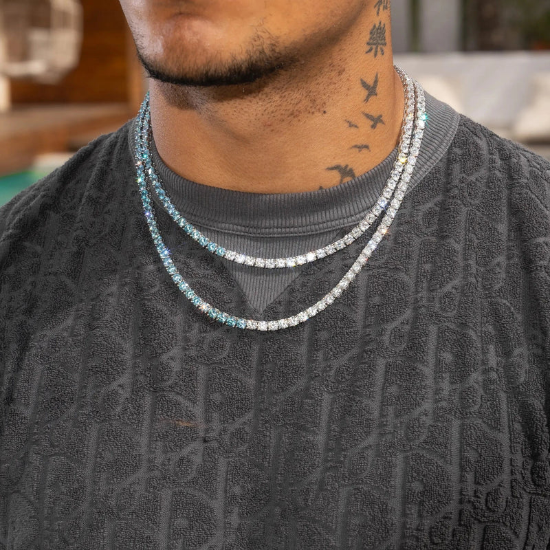 5mm Moissanite Pale Blue White Tennis Chain 925 Silver D