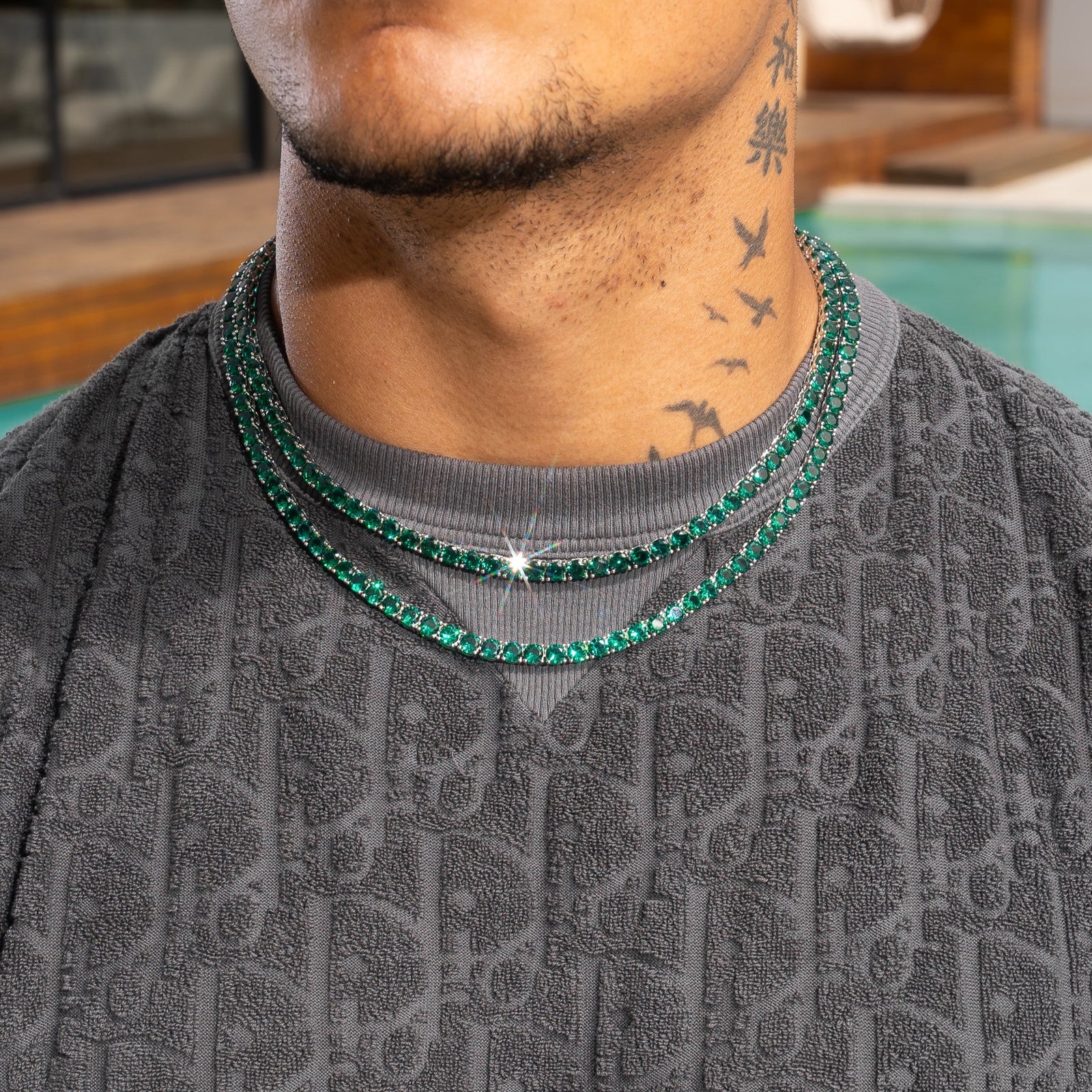 Green Emerald Tennis Necklace Emerald Chain For Men Carat Emerald