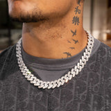 Adamans 17mm Moissanite Baguette Prong Monaco Chain with IF clarity D color moissanite stones in 925 silver finish