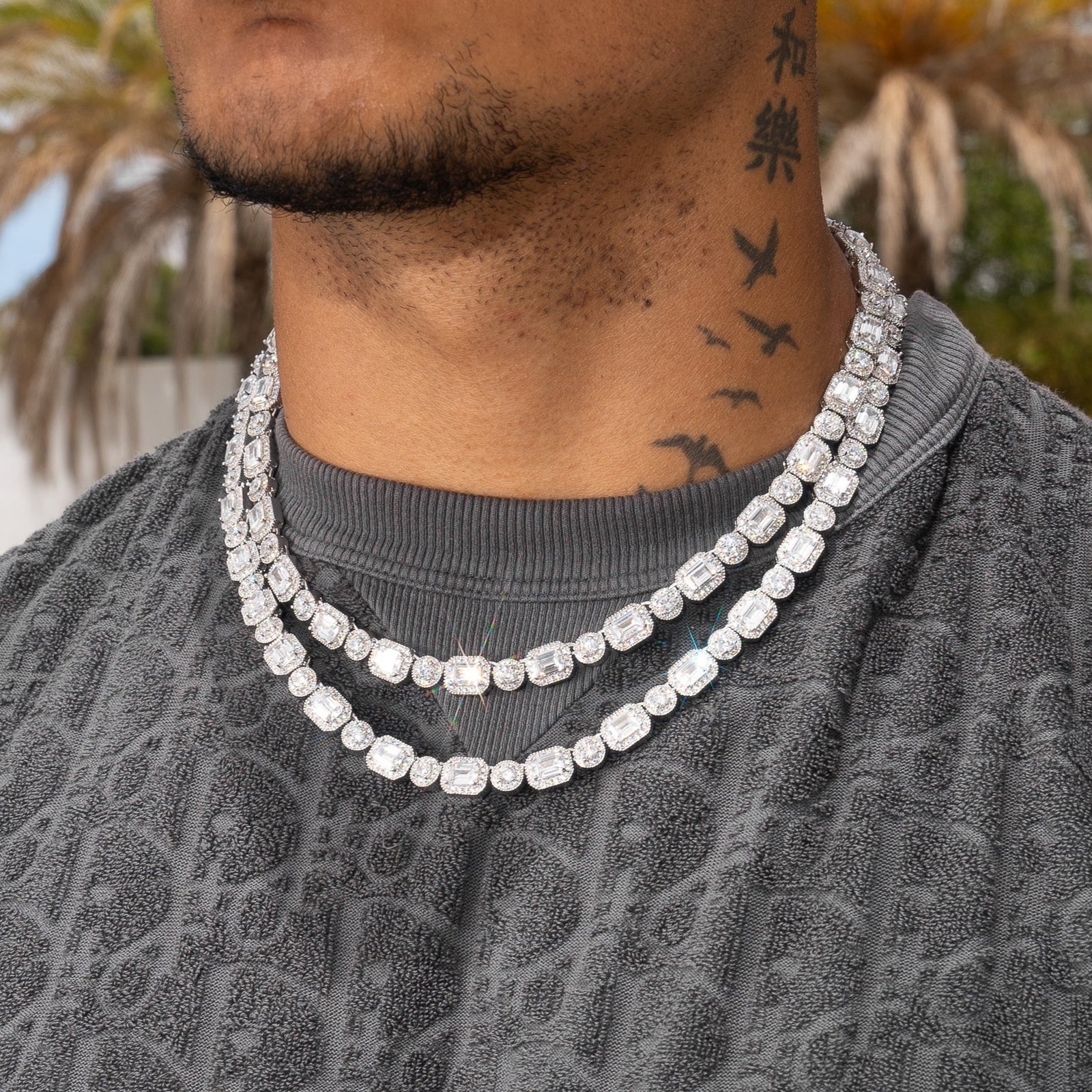 9mm Clustered Tennis Chain - White Gold | Adamans