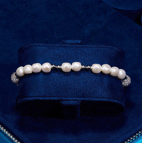 5mm Iced Beaded Pearl BRACELET- White Gold