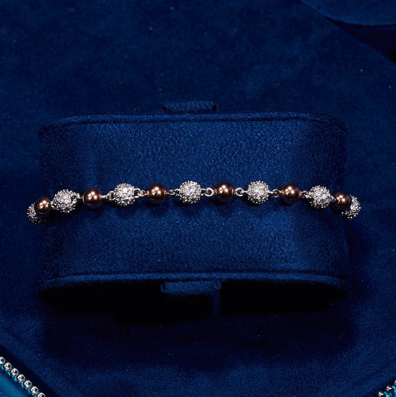 5mm ICED & PLAIN BALL BRACELET - 2 TONE