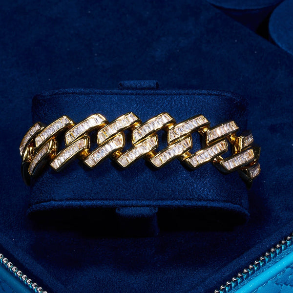 20mm Baguette Miami Link Bracelet - Gold