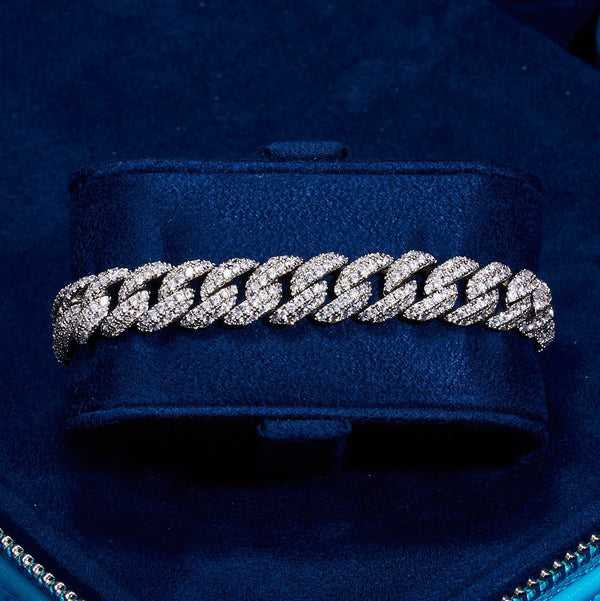 8mm Lab Diamond Cuban Link Bracelet in 925 Silver on display.