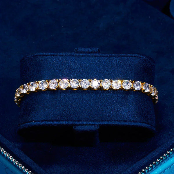 6mm IGI diamond tennis bracelet with gold finish, 26.4ctw VVS1 lab diamonds.