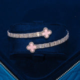 8MM Moissanite pink motif baguette bangle in 925 silver with white gold plating and VVS1 clarity stones in jewelry box