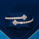 8MM Moissanite Iced Motif Baguette Bangle in 925 silver with white gold plating and VVS1 D color stones