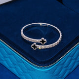 8MM Moissanite Black Motif baguette bangle in 925 silver with white gold plating and VVS1 D colour stones