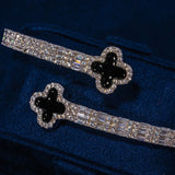 8MM Moissanite Black Motif baguette cut stones sterling silver bangle white gold plating