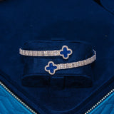 8MM Moissanite Blue Motif baguette bangle in 925 silver with white gold plating and blue gemstone accents