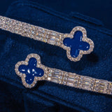 8MM Moissanite Blue Motif baguette bangle in white gold plated 925 silver with VVS D color stones