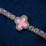 3MM Moissanite Pink Motif Tennis Bracelet with pink motif and sparkling stones on silver chain