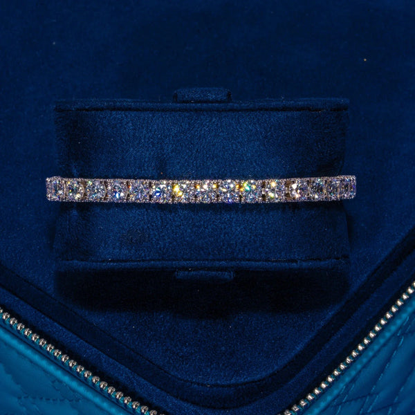 5MM Full Iced Tennis Bracelet in white gold with sparkling CZ stones in blue velvet box