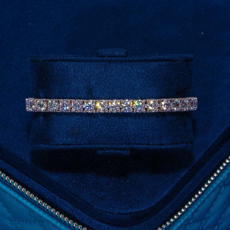5MM Full Iced Tennis Bracelet in white gold with sparkling CZ stones in blue velvet box