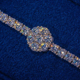 Moissanite Cluster Hexagon Tennis Bracelet in 925 silver with D colour VVS1 stones on blue background