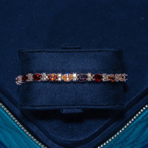 5MM multicolor oval cut brown stone tennis bracelet in white gold