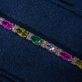 3MM Moissanite multicolor mixed oval cut tennis bracelet in 925 silver with D colour VVS1 stones