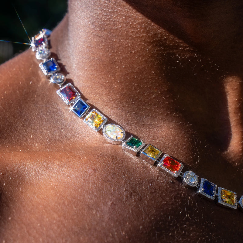 10MM Multi Gemstone Chain - White Gold