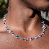 10MM Multi Color Mixed Shape Gemstone Chain- White Gold