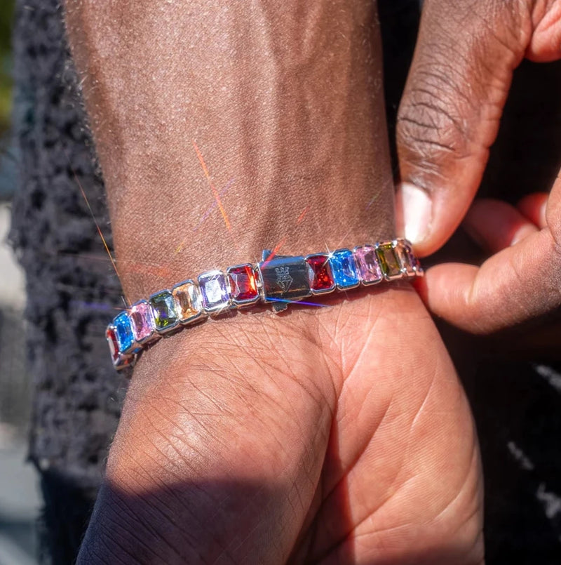 Colored Cut Tennis Bracelet- White Gold