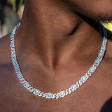 8MM Blue Opal Classic Cuban Chain - White Gold