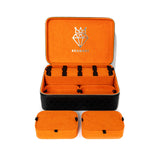 Leather Travel Jewellery Case - Jet Black & Orange