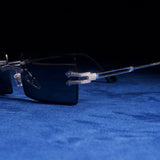 Moissanite Diamond Rectangle Sunglasses Black - 925 Silver - D COLOR - VVS1