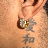 Moissanite 3-Row Hoop Earrings in gold 925 silver with VVS1 stones on ear