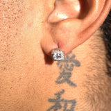 Moissanite 7mm cluster stud earrings in 925 silver with D colour VVS1 stones worn on ear