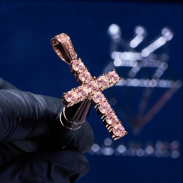 Rose gold moissanite cross pendant with VVS1 925 silver setting and D colour stones