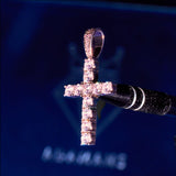 Rose gold moissanite cross pendant with VVS1 stones on 925 silver chain