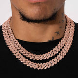 Moissanite 14mm Monaco Chain rose gold 925 silver VVS1 sparkling necklace on neck