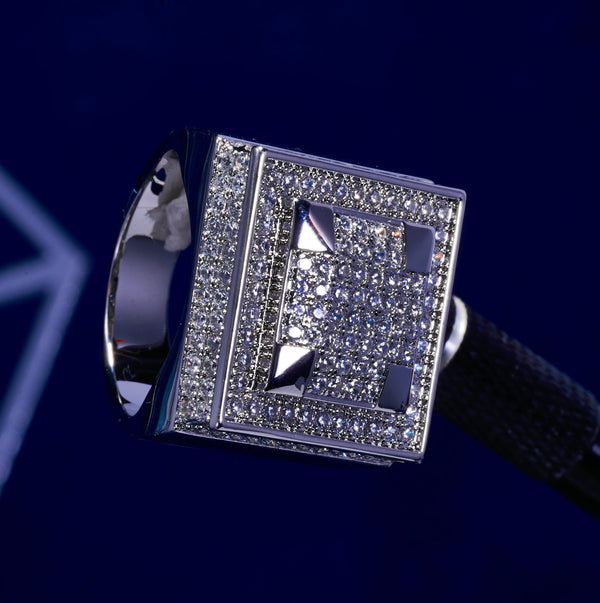 Lab Diamond Square Paved Ring in 925 Sterling Silver with White Gold Plating, features D Colour VVS1 diamonds.