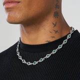 9mm GREEN CENTRE STONE LINK CHAIN - WHITE GOLD