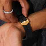 44mm paved VVS moissanite diamond gold silicone band watch on wrist
