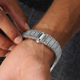 44m Paved VVS Moissanite white gold watch on wrist with adjustable links