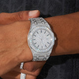 44m Paved VVS Moissanite white gold watch on wrist with sparkling pavé stones