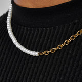 4mm Half Pearl & Rolo Necklace - Gold