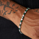 5mm WHITE & GREEN HEART TENNIS LINK BRACELET - WHITE GOLD