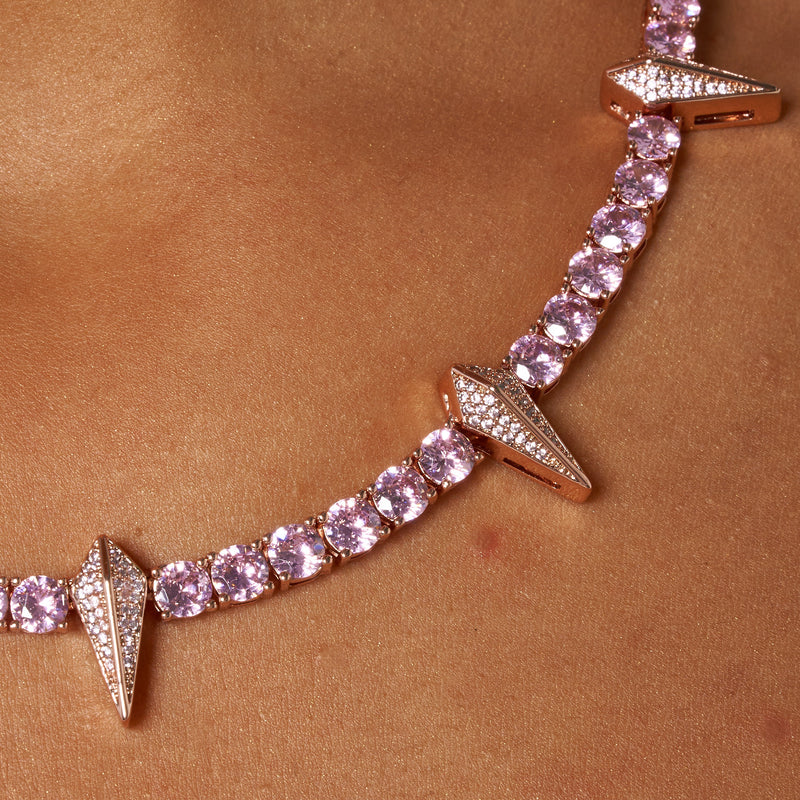 5mm PAVE SPIKE TENNIS CHAIN - PINK