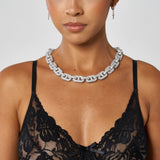 17mm G-Link Diamond Chain white gold necklace on model wearing black lace top