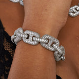 17mm G-Link diamond bracelet in white gold with hand-set CZ stones on wrist