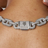 Close-up of 17mm G-Link Diamond Chain in white gold with hand-set diamonds and PVD vacuum plating.