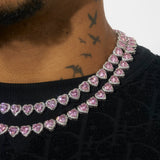 10mm Pink Gemstone & White Heart Chain - White Gold