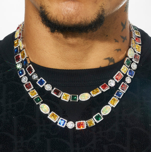 10MM Multi Gemstone Chain - White Gold