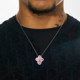 Pink Gemstone Four Leaf Clover Adjustable Necklace- White Gold