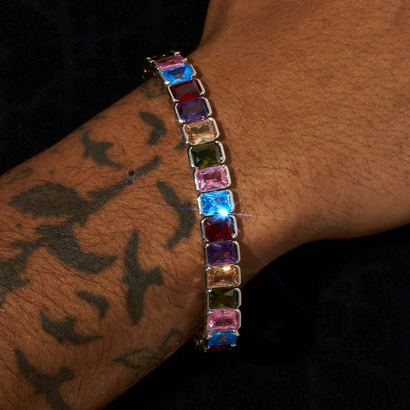 Colored Cut Tennis Bracelet- White Gold