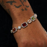 10MM Moissanite Multi Gemstone Bracelet  - 925 Silver - D Colour - VVS1