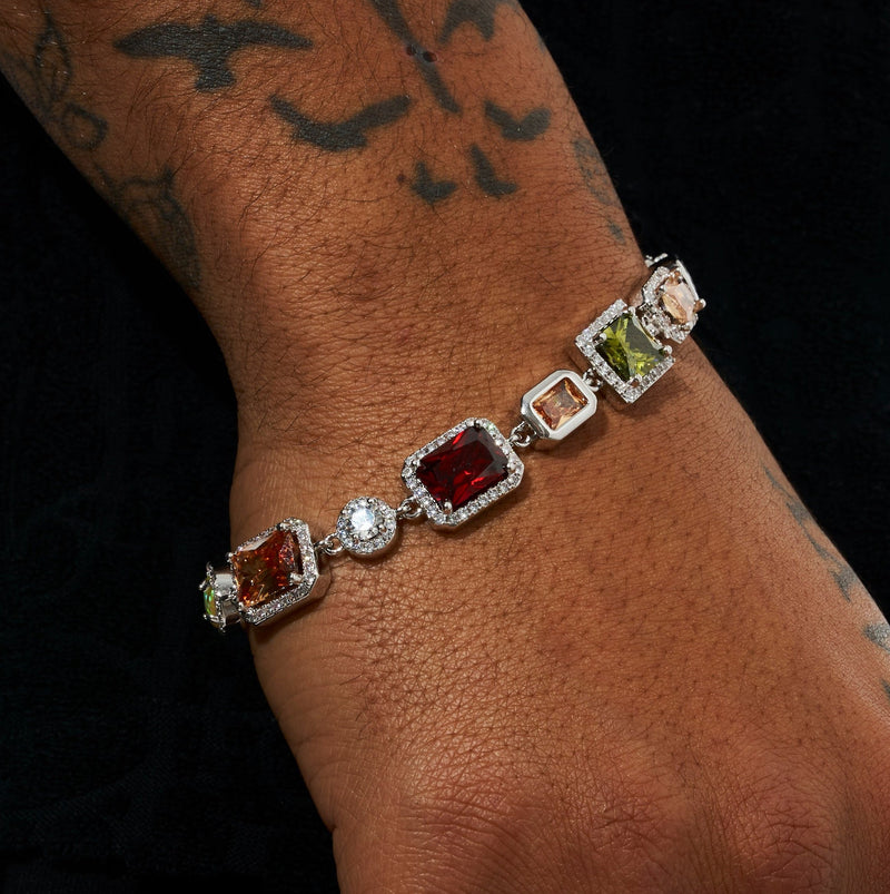 10MM Moissanite Multi Gemstone Bracelet  - 925 Silver - D Colour - VVS1