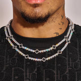 5MM Moissanite Black Motif tennis chain in 925 silver with D colour VVS1 stones worn on neck